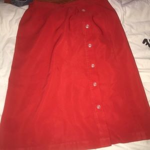 red calf length skirt